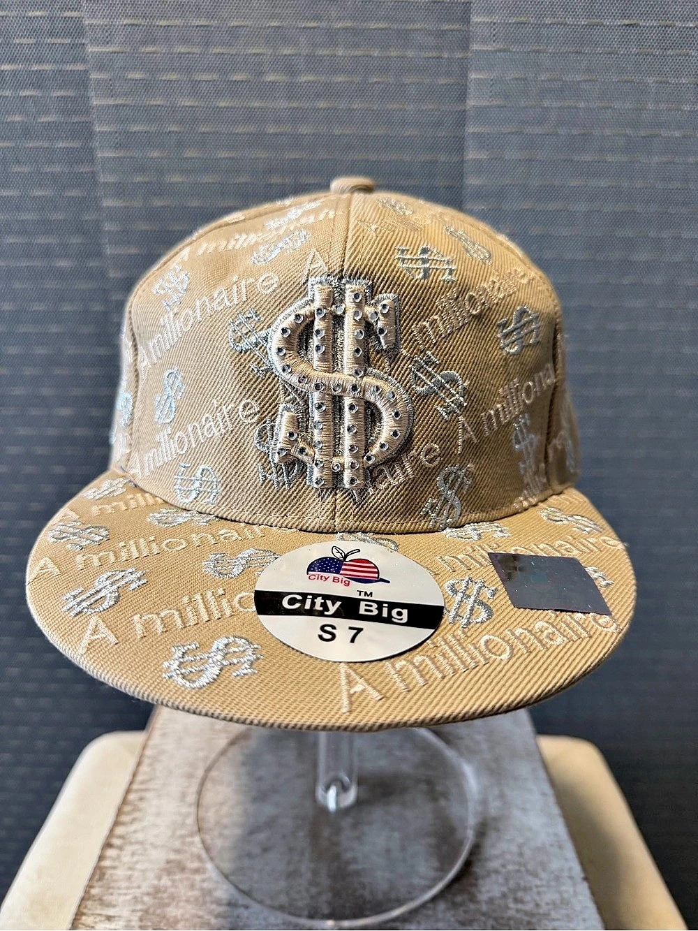 City Big Tan A Millionaire Dollar Sign Embroidered Fitted Hat